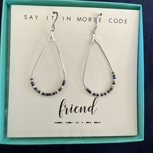 Earrings by Dot and Dash. New in box. “Friend” style.  Silver dangle with beads.